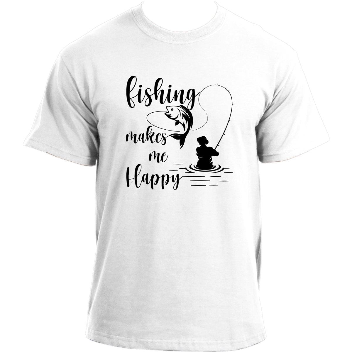 Fishing Makes Me Happy T-Shirt I Cool Gift for Fisherman Fish Mens T Shirt