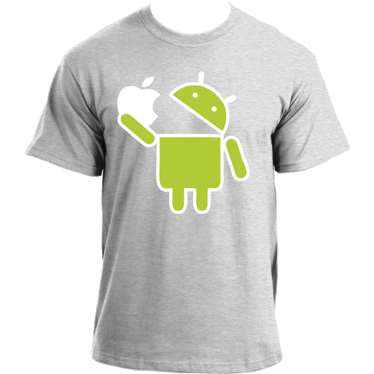 Android Robot Eats Apple Funny Google Droid Parody Humor Geek T-Shirt