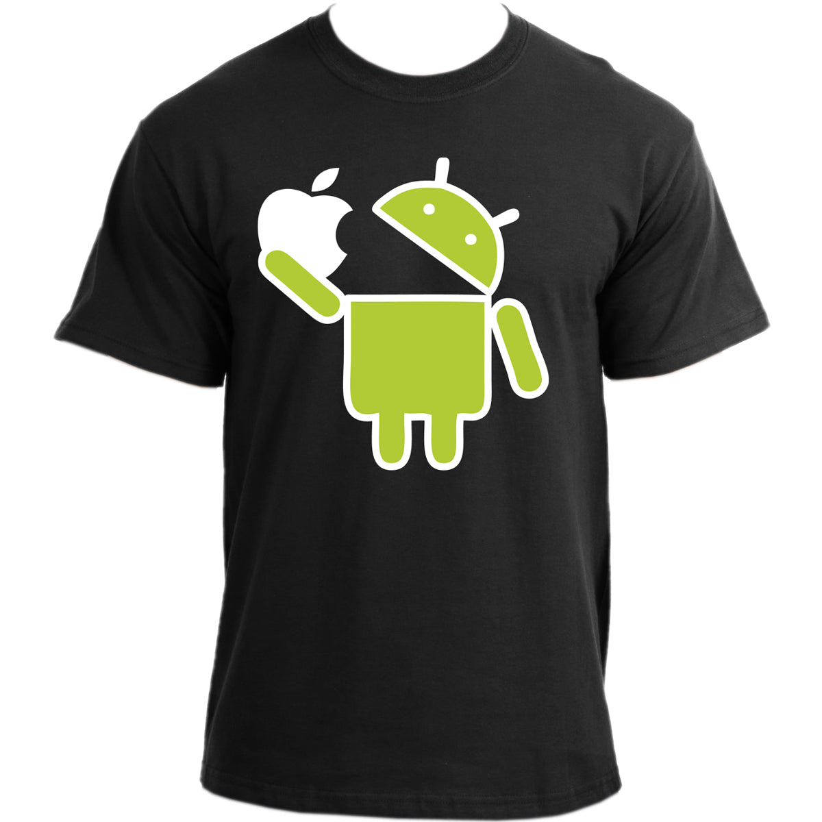 Android Robot Eats Apple Funny Google Droid Parody Humor Geek T-Shirt