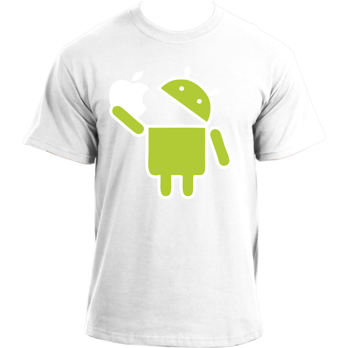 Android Robot Eats Apple Funny Google Droid Parody Humor Geek T-Shirt