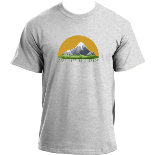 Real Life is Outside Classic T-shirt I Ice Mountain Nature T Shirt I Hiking Hobby Sports Men's T-Shirt